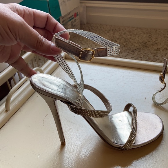 Metallic Gold Rhinestone Stiletto Sandals Heels - Picture 3 of 8